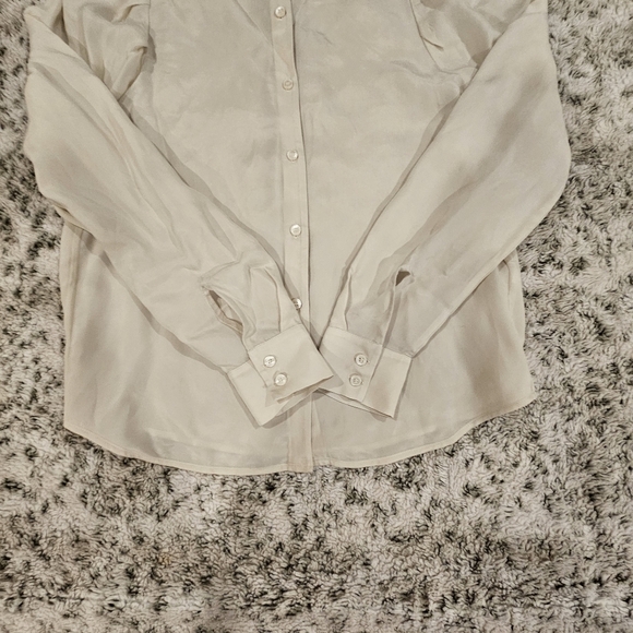 AG Adriano Goldschmeid S Ivory Dust Mandarin Collar Cupro Avery Button Up Shirt - Picture 11 of 12